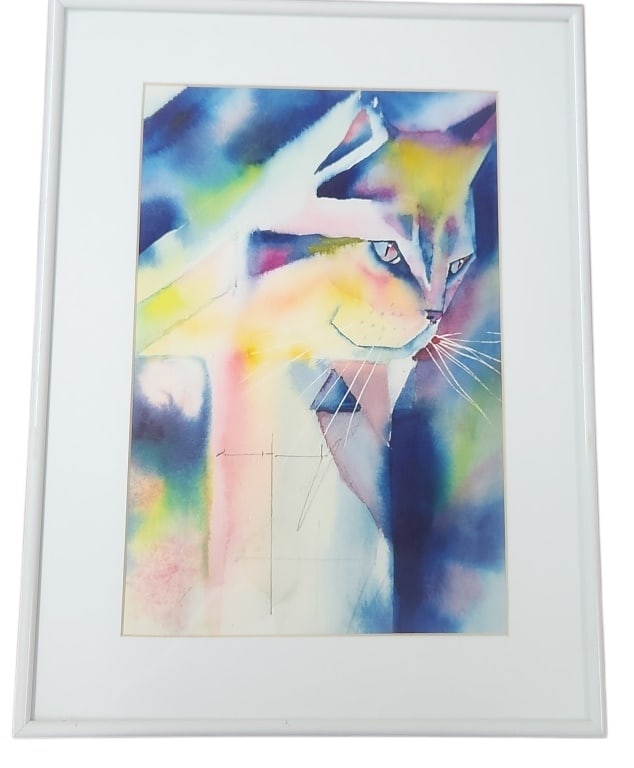 Richard O'Malley, 'Contemporary Cat', Watercolor Painting (1 of 9)
