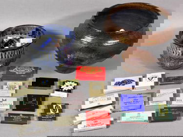 Pottery Bowl, a J.M. Ryan Studio Pottery Cup, and a Collection of Matchbooks