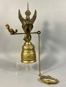 A Vintage Brass Wall-Mounted Monastery Bell with Latin Inscriptions, Made in Taiwan