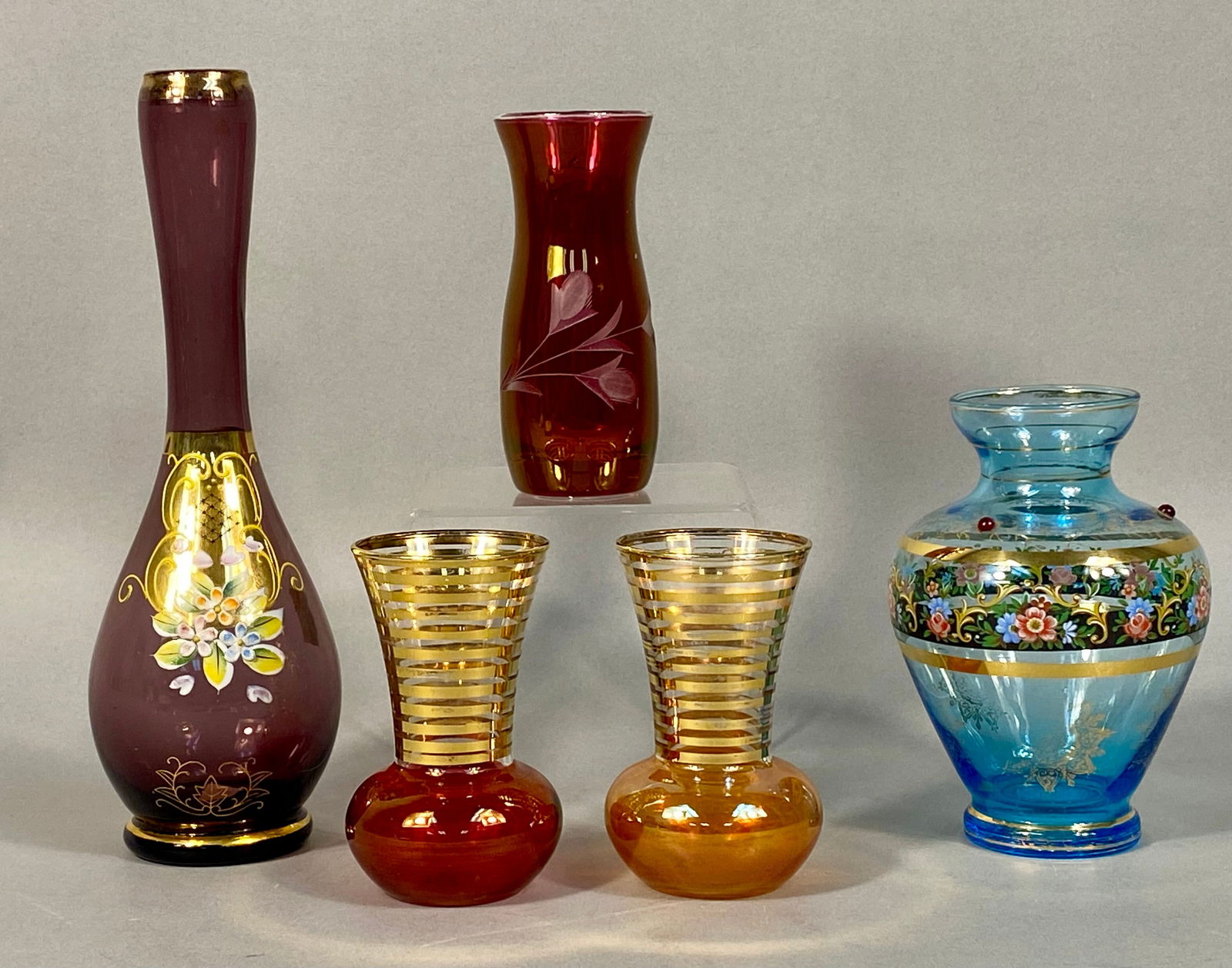 A Group of Assorted Decorative Glass Vases, including a Ferro & Lazzarini Murano Aqua Blue Example (1 of 7)