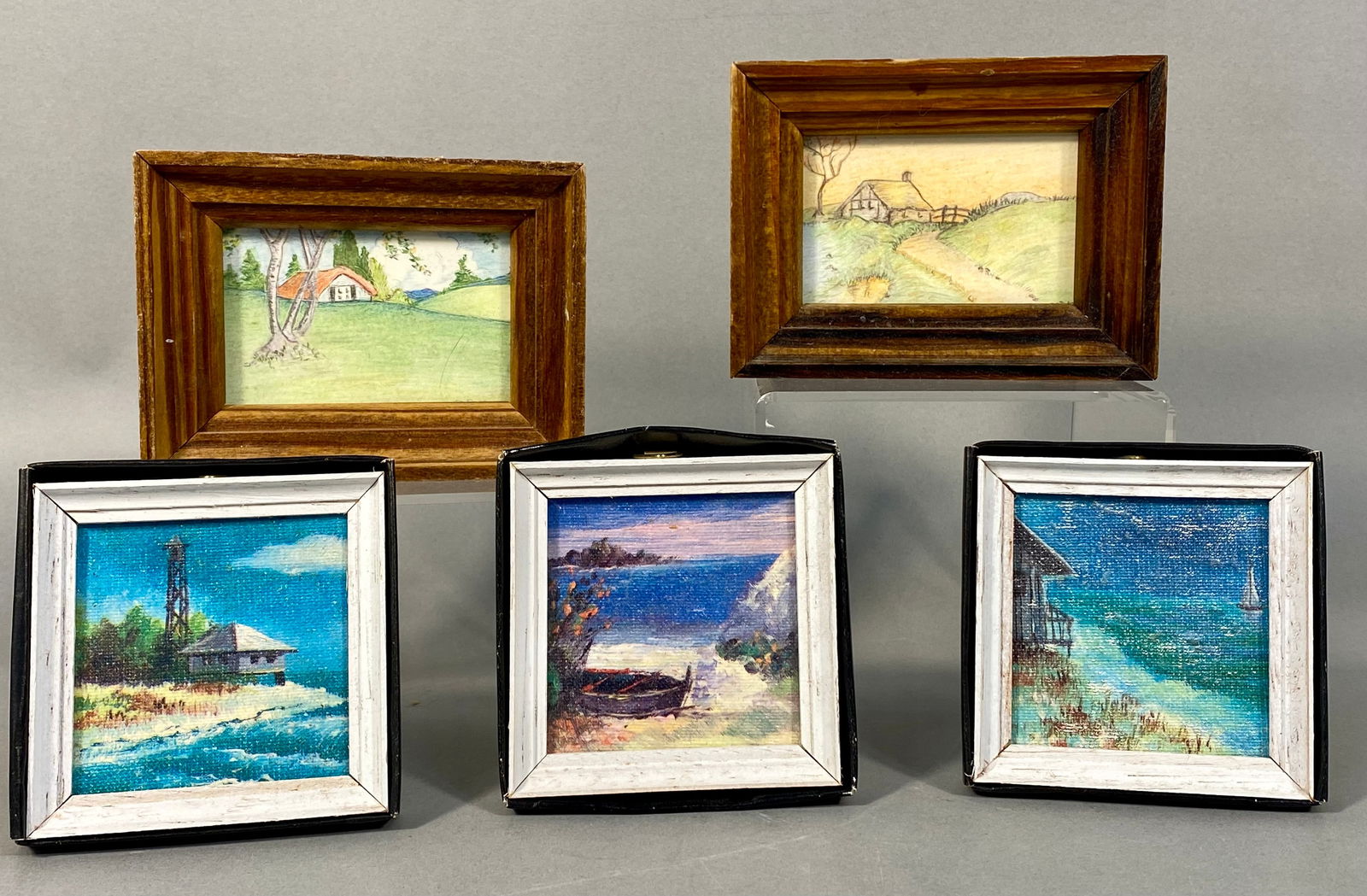 A Group of Five Mid-20th Century Miniature Landscape and Seascape Paintings (1 of 7)