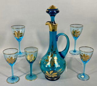 Bohemian Hungarian Mouth-Blown Crystal Six-Piece Cordial Set