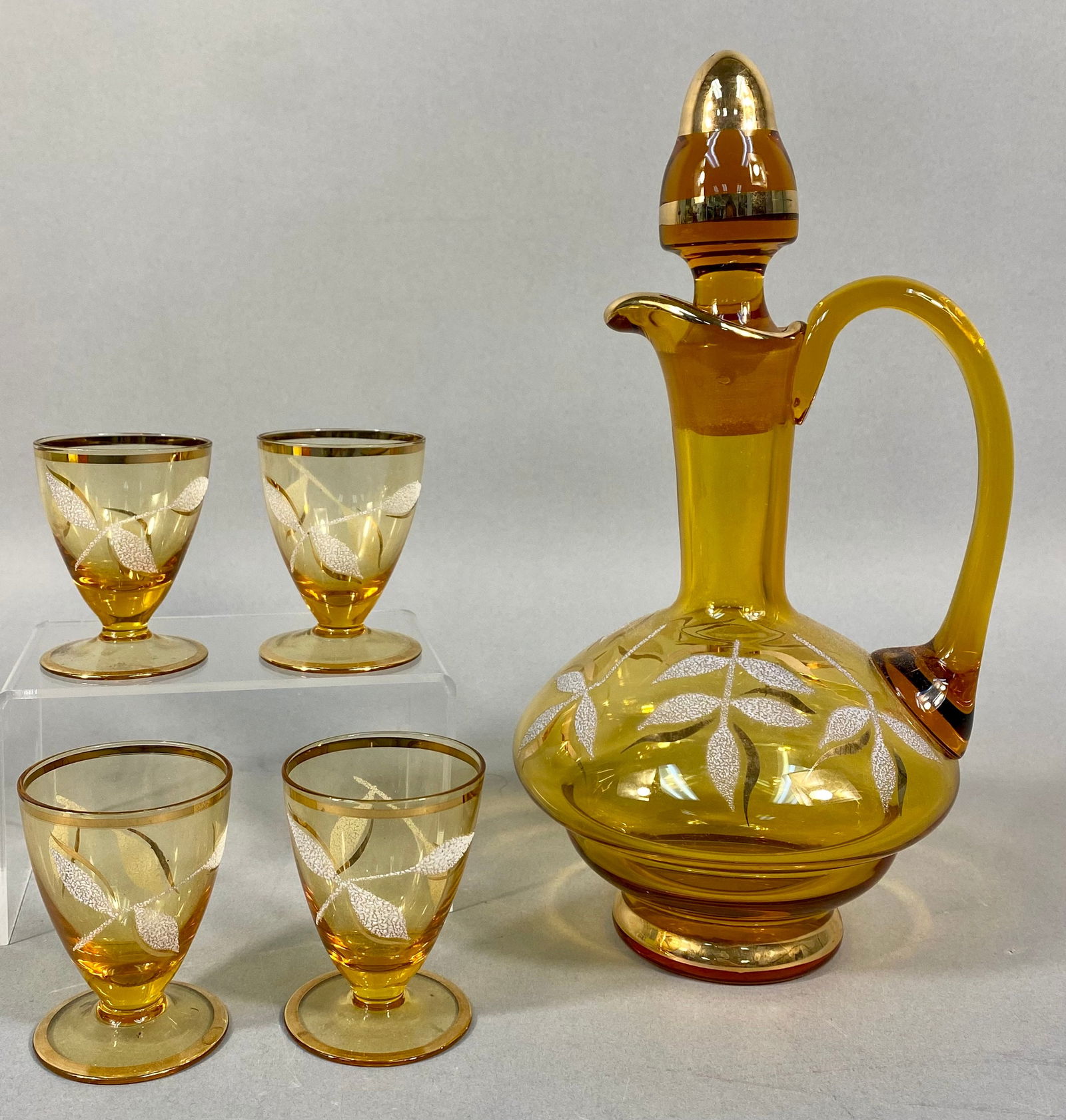 A Set of Five Bohemian Moser Amber Glass Decanter and Cordial Glasses (1 of 6)