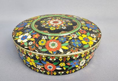 A Vintage Rare Floral Lithograph Tin Container, Made in Holland
