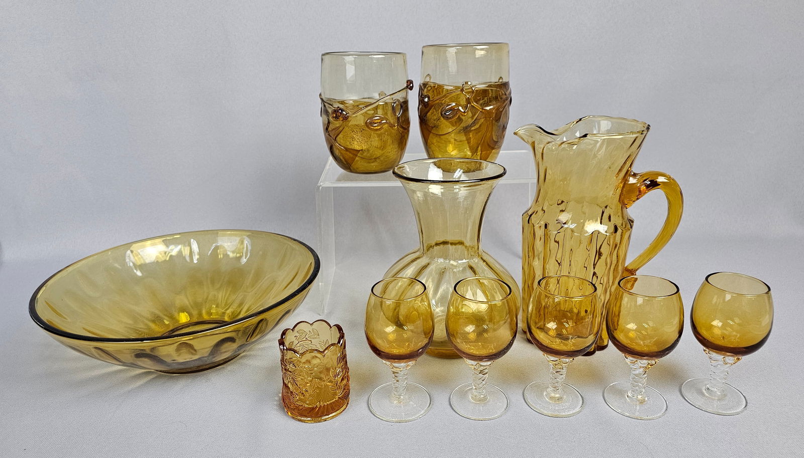 A Collection of Amber Glassware Including Anchor Hocking Madrid and Signed Art Glass (1 of 20)
