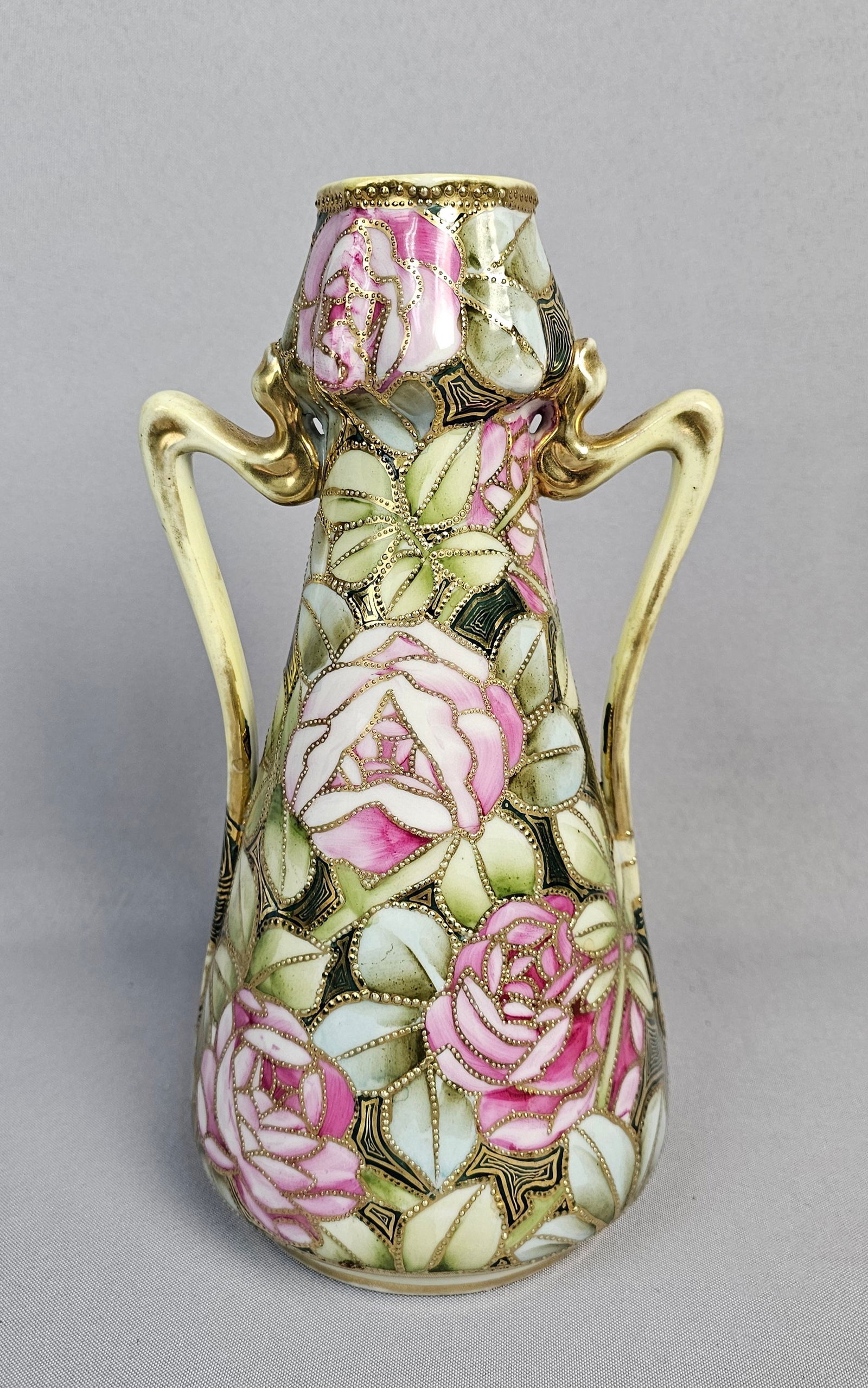 A Nippon Morimura Hand Painted Double-Handled Floral Moriage Vase (1 of 9)