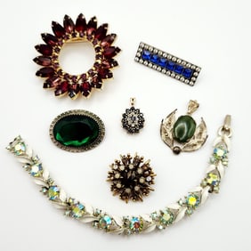 Lisner Blue Rhinestone Bracelet Czech Brooch