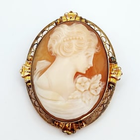 Gold Filled Shell Cameo Pin Brooch Pendant 6.6