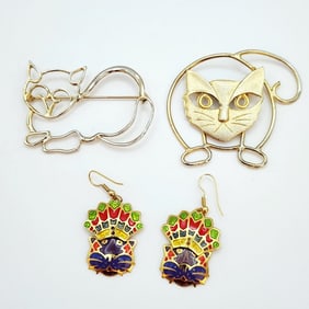 Gold & Silver Tone & Gold Tone Cat Pin Brooches &