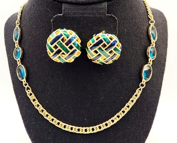 D'Orlan Gold Tone Enamel Woven Earrings & Gold