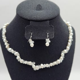 Freshwater Pearl & Crystal Necklace & Earrings Set