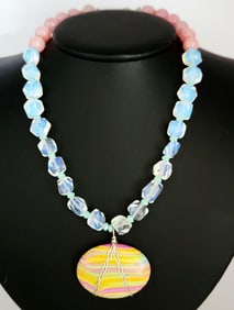 Rainbow Calsilica Iridescent Pink Green Beaded