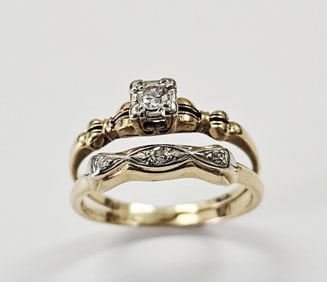 Vintage 14K Yellow Gold Wedding Ring Set 3.3 Grams