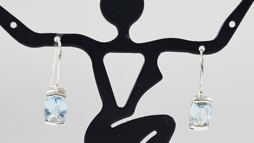 Sterling Silver Blue Topaz Drop Earrings 2.1 Grams