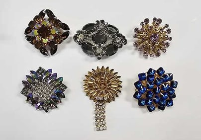 Lot of 6 Bling Rhinestone Brooches