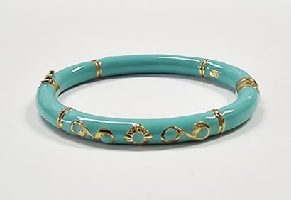 Gold Plated Sterling Enamel Hinge Bracelet 19.4 Gr