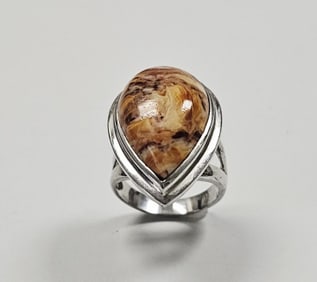 Sterling Silver Coral Jasper Ring 8.5 Grams