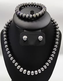 Sterling Silver Grey Pearl Necklace Set