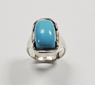 950 Silver Milor Italy Turquoise Dome Ring 10.4 Gr