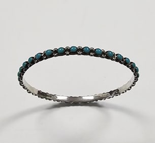 Vintage Mexican Silver Faux Turquoise Bangle 9.4
