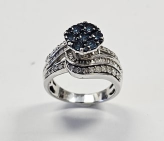 Sterling Silver Blue & White Diamond Ring 5.8 Gram