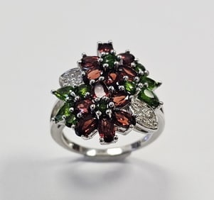 Sterling Garnet & Green Diopside Ring 7.5 Grams