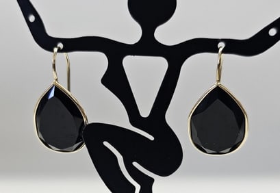 14K Black Onyx Teardrop Earrings 3.3 Grams
