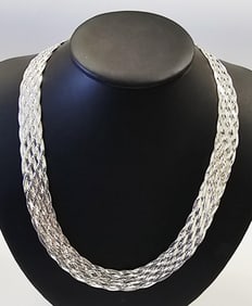 Sterling Silver Flat Braided Necklace 37.6 Grams