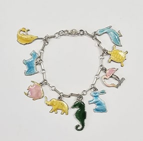 Vintage Sterling Enamel Sea Life Charm Bracelet