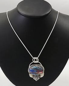 Sterling Silver Rainbow Calsilica Necklace 21 Gram