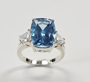 Sterling Silver Blue Topaz & CZ Ring 6.9 Grams