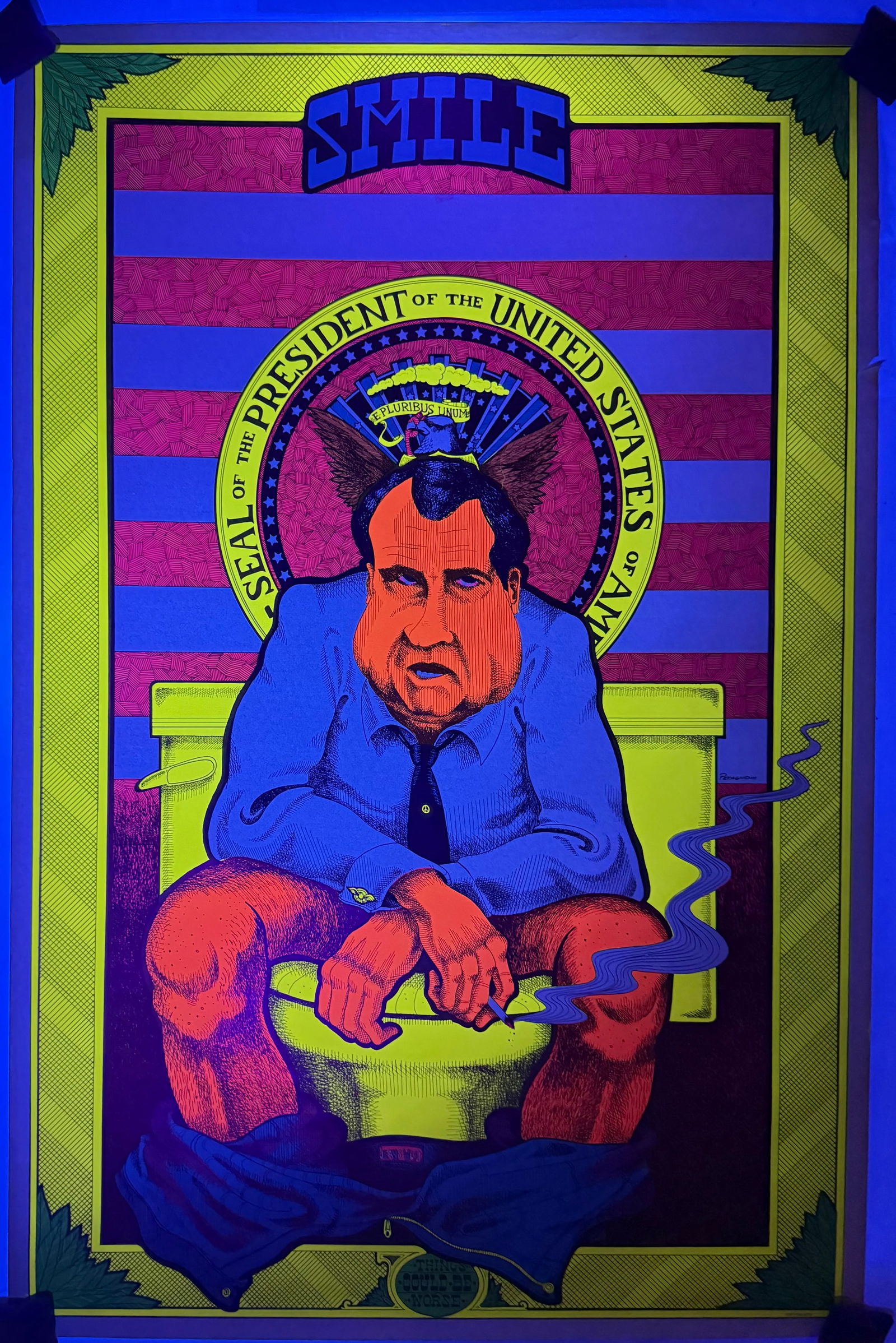 Smile Things Could Be Worse Richard Nixon Blacklight Poster, 1971 (1 of 11)