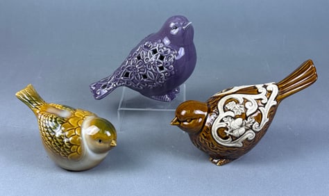 Three Contemporary Glazed Ceramic Bird Figurines