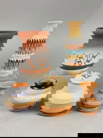 A Group of Five Signed Navajo and Southwestern Desert Pueblo Pottery Vessels