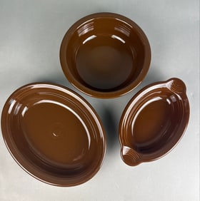 Three Fiesta by Homer Laughlin Retired Chocolate Brown Glazed Ceramic Serving Pieces