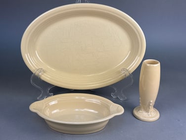 Three Homer Laughlin Fiestaware Light Yellow Ceramic Serving Pieces