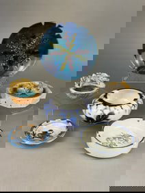 A Collection of Six Ashtrays and Decorative Dishes, including a Fukagawa Japanese Porcelain Ashtray