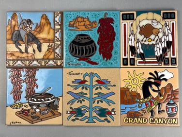 A Group of Cleo Teissedre Handpainted Ceramic Tiles