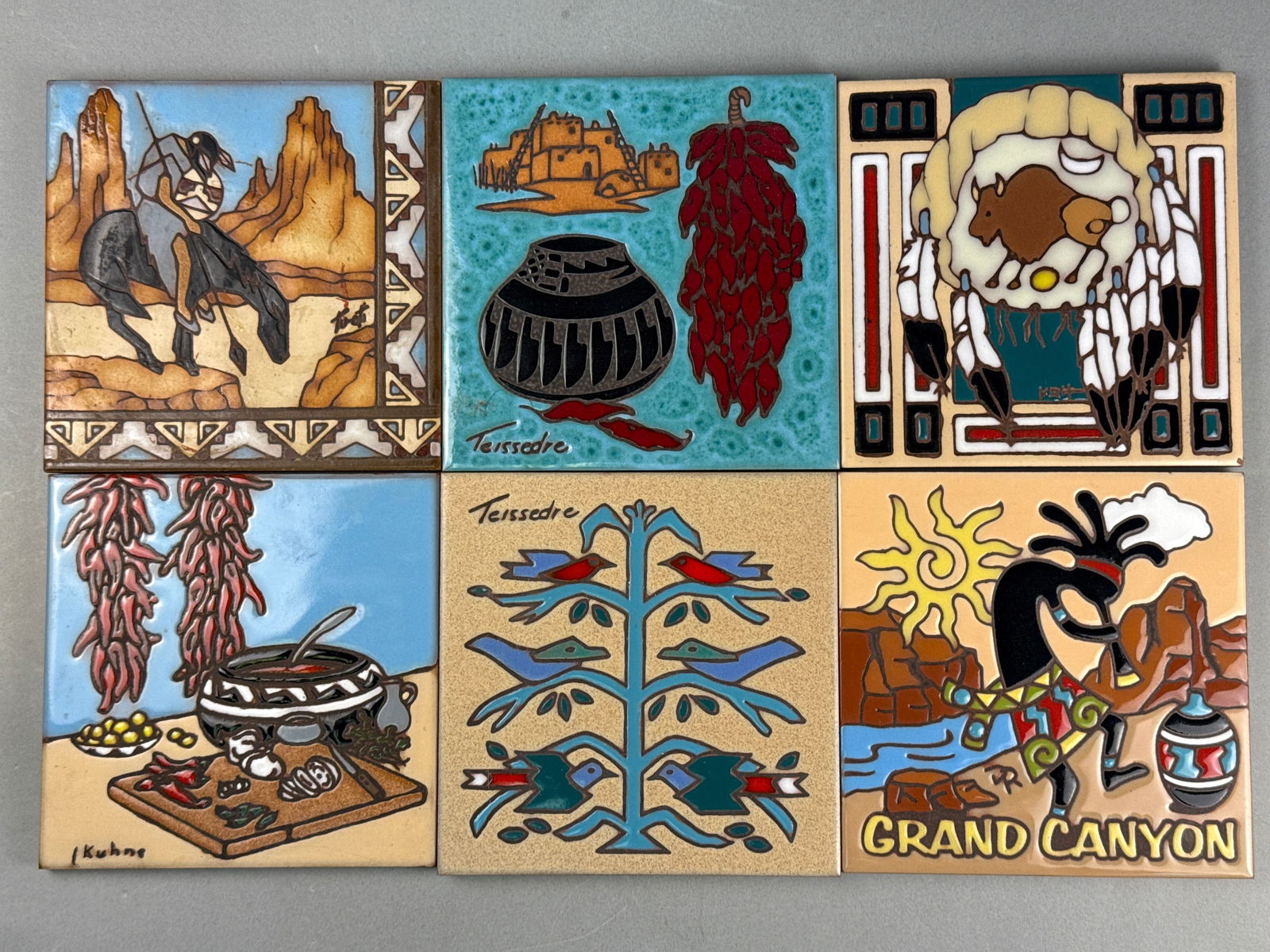 A Group of Cleo Teissedre Handpainted Ceramic Tiles (1 of 9)