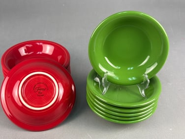 A Set of Twelve Homer Laughlin China Co. Fiesta Bowls, Red and Lime Green