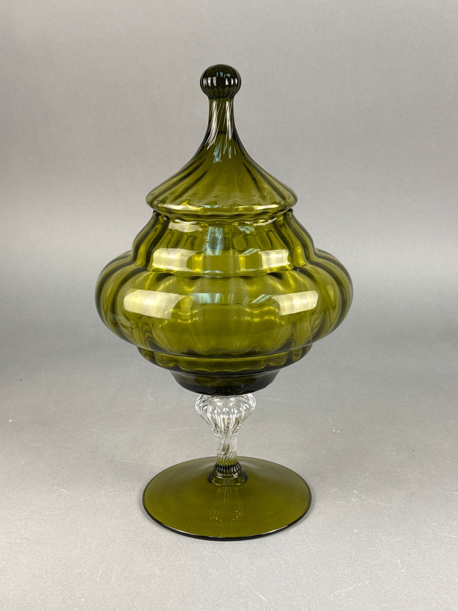 MCM Empoli Olive Green Glass Footed Apothecary Jar (1 of 4)