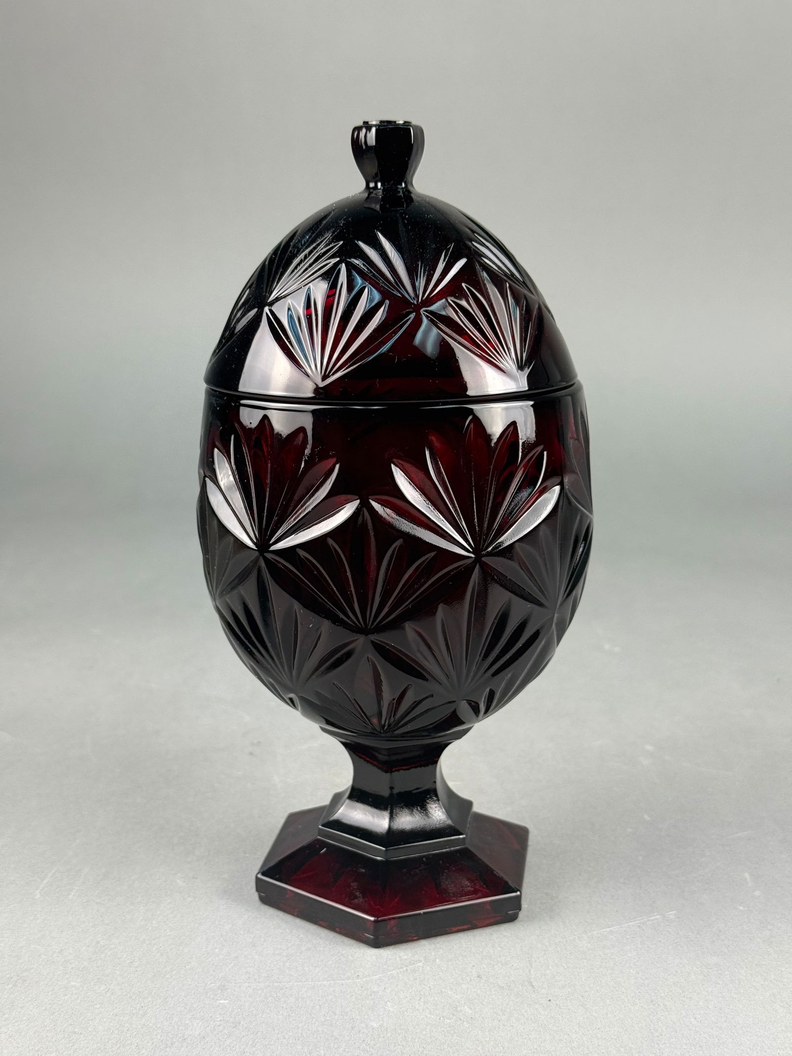 A Luminarc Durand Cristal d'Arques Ruby Red Glass Egg Shaped Covered Candy Dish (1 of 5)