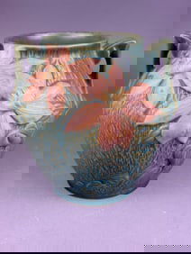 Roseville Clematis Two-Handled Vase, Shape 3-8'