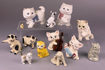 A Collection of HOMCO Glazed Ceramic Cat Figurines and One Acrylic Display Stand, Mid-to-Late 20th