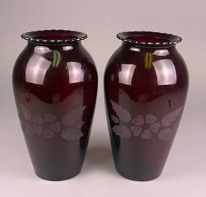 A Pair of Anchor Hocking Royal Ruby Glass Vases