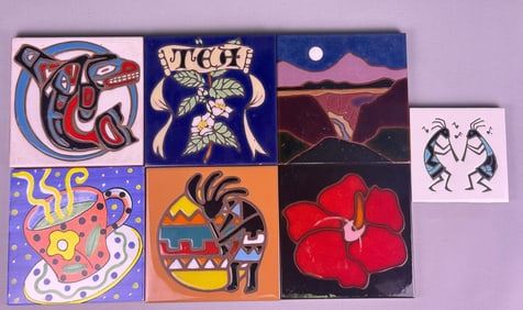 A Collection of Southwest Art Tiles by Earthtones, Teissedre Designs, and Others
