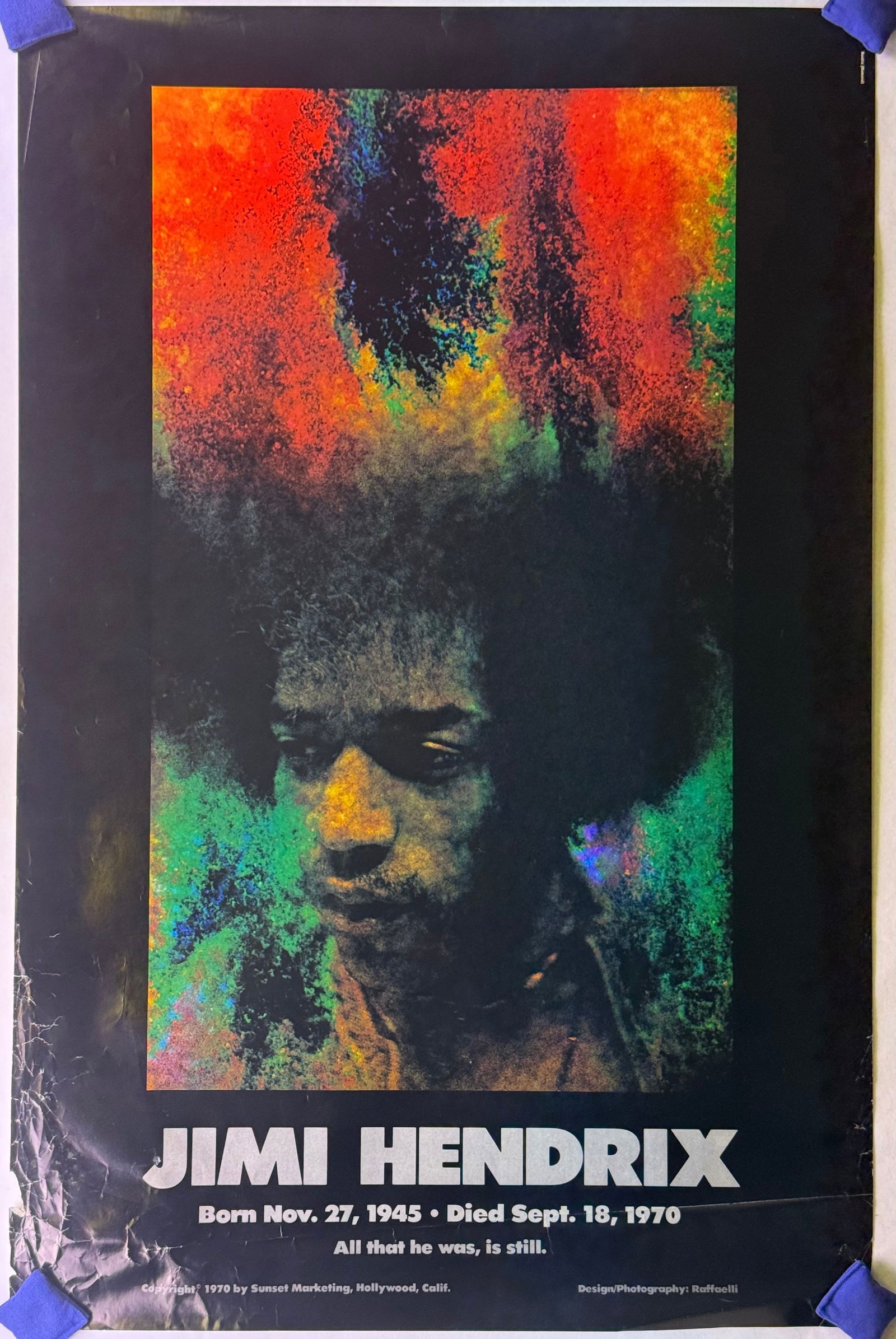 An Original Jimi Hendrix Memorial Poster, designed by Raffaelli, 1970 (1 of 6)