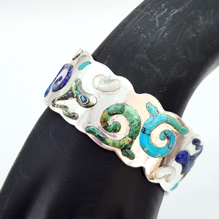 Sterling Multi-Gemstone Cuff 64.9 Grams (1 of 5)