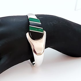 Sterling Onyx Malachite Bracelet 50.4 Grams