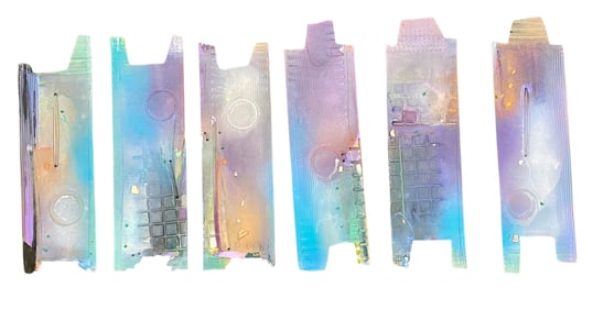 A Group of Six Late 20th Century Mixed-Media Abstract Wall Art Panels by WCR, Dated 1997